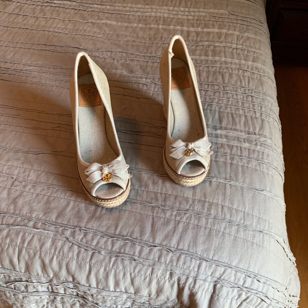 Tory burch Jackie Peep-Toe Espadrille Wedges